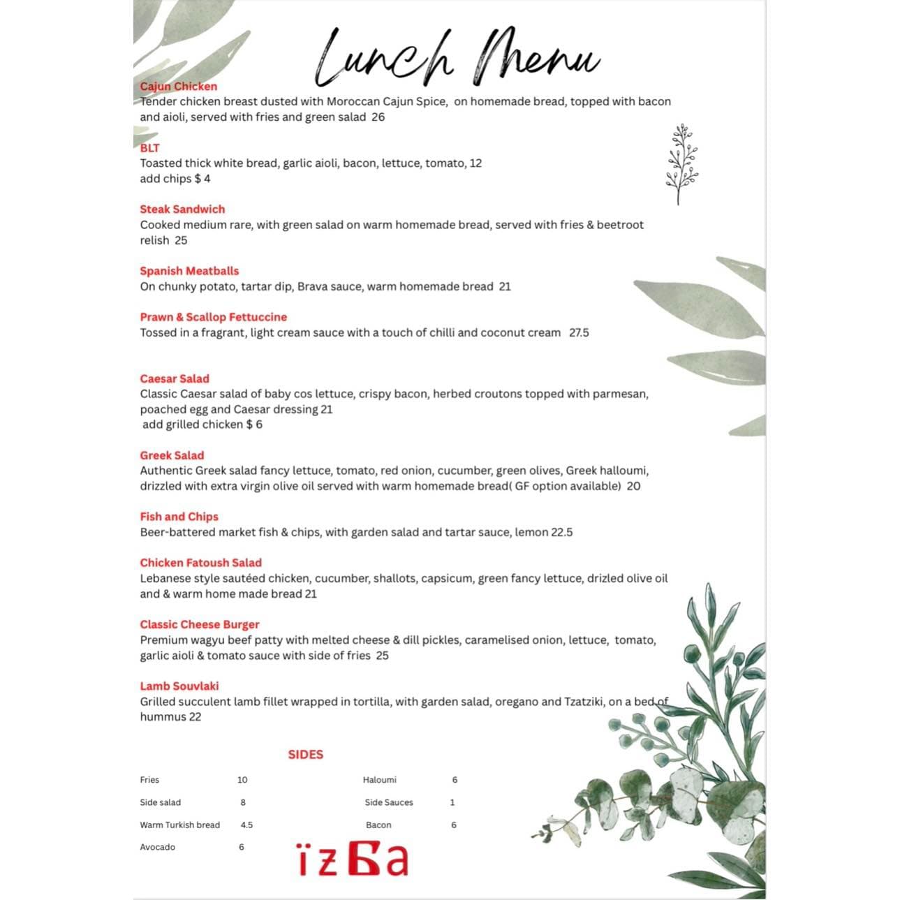 Lunch Menu